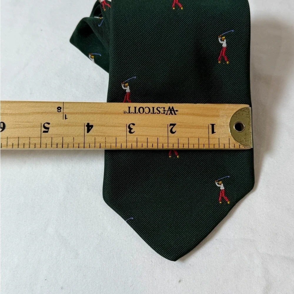 Trimingham Bermuda Green All Over Print Golf Embroidered Pattern Tie EUC
